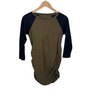 Pact Organic Maternity Raglan Long Sleeve TShirt Ruched Stretch Tee Size Small S